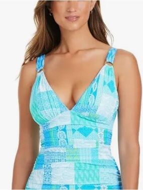 Bleu Rod Beattie Aqua & Turquoise Tankini with Knotted Waist Skirt Bottom